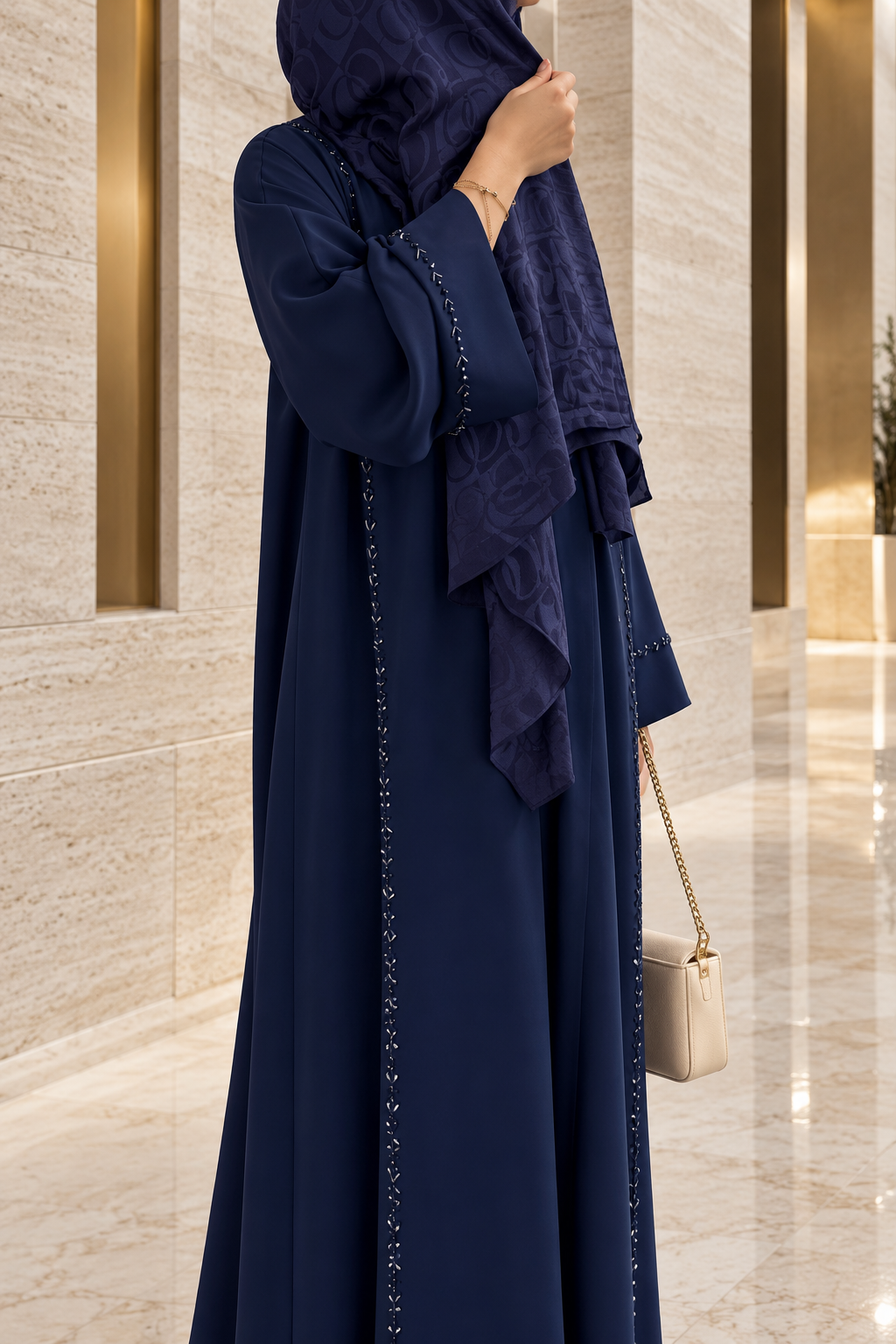 Lacivert zarif abaya