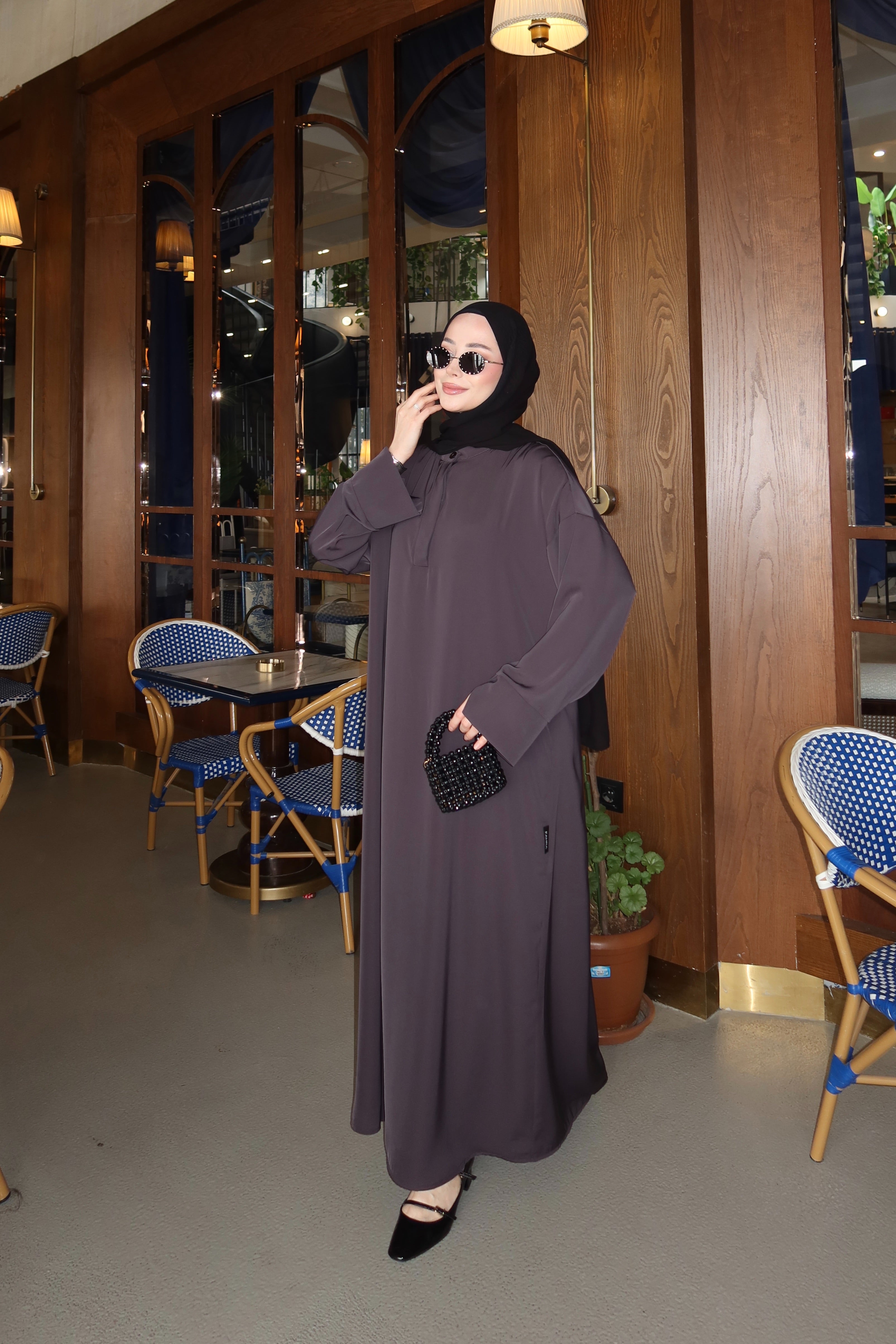 Antrasit abaya elbise