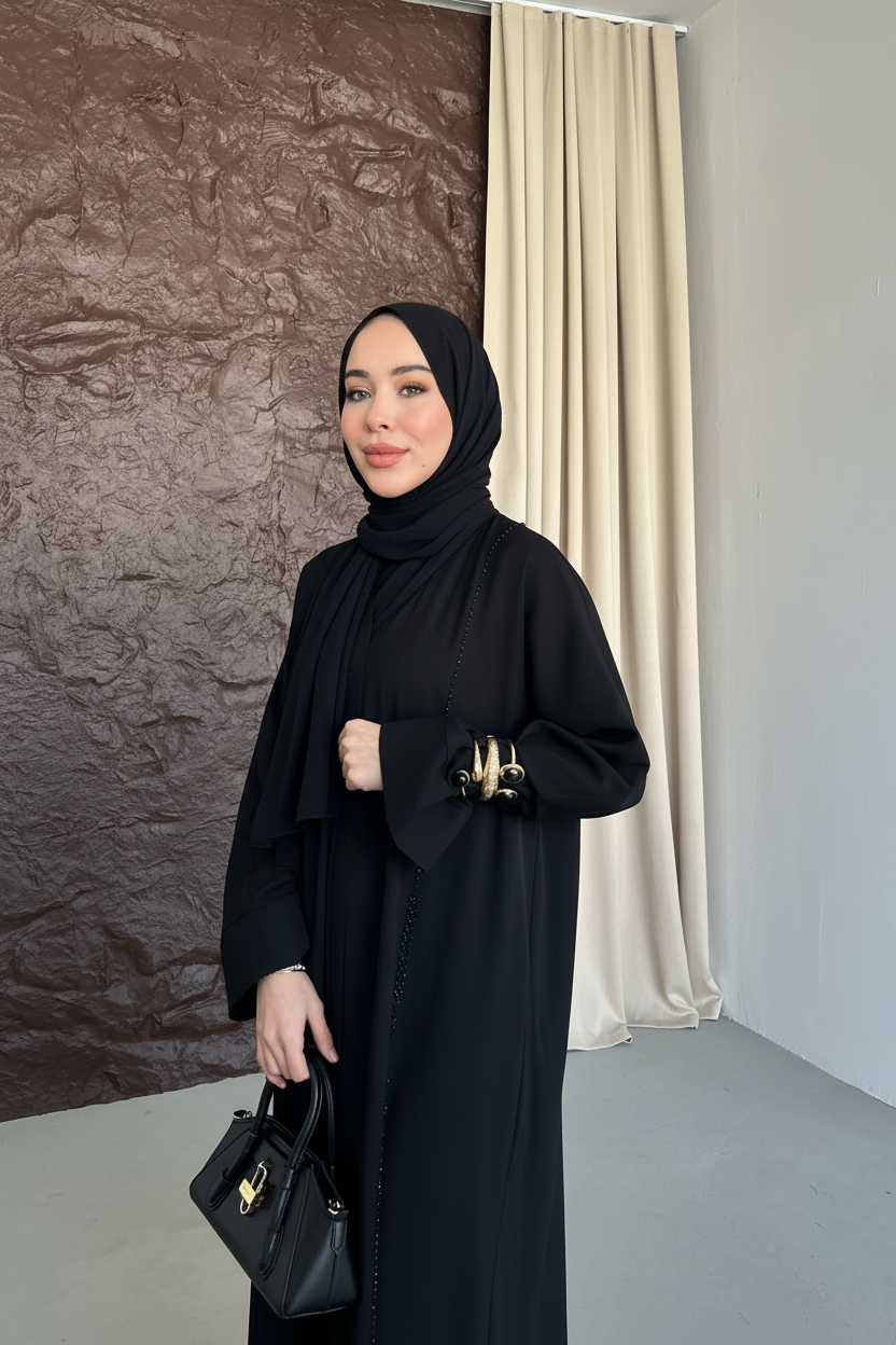 Siyah su yolu abaya