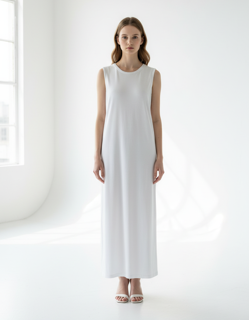 Beyaz sıfır kol iç elbise