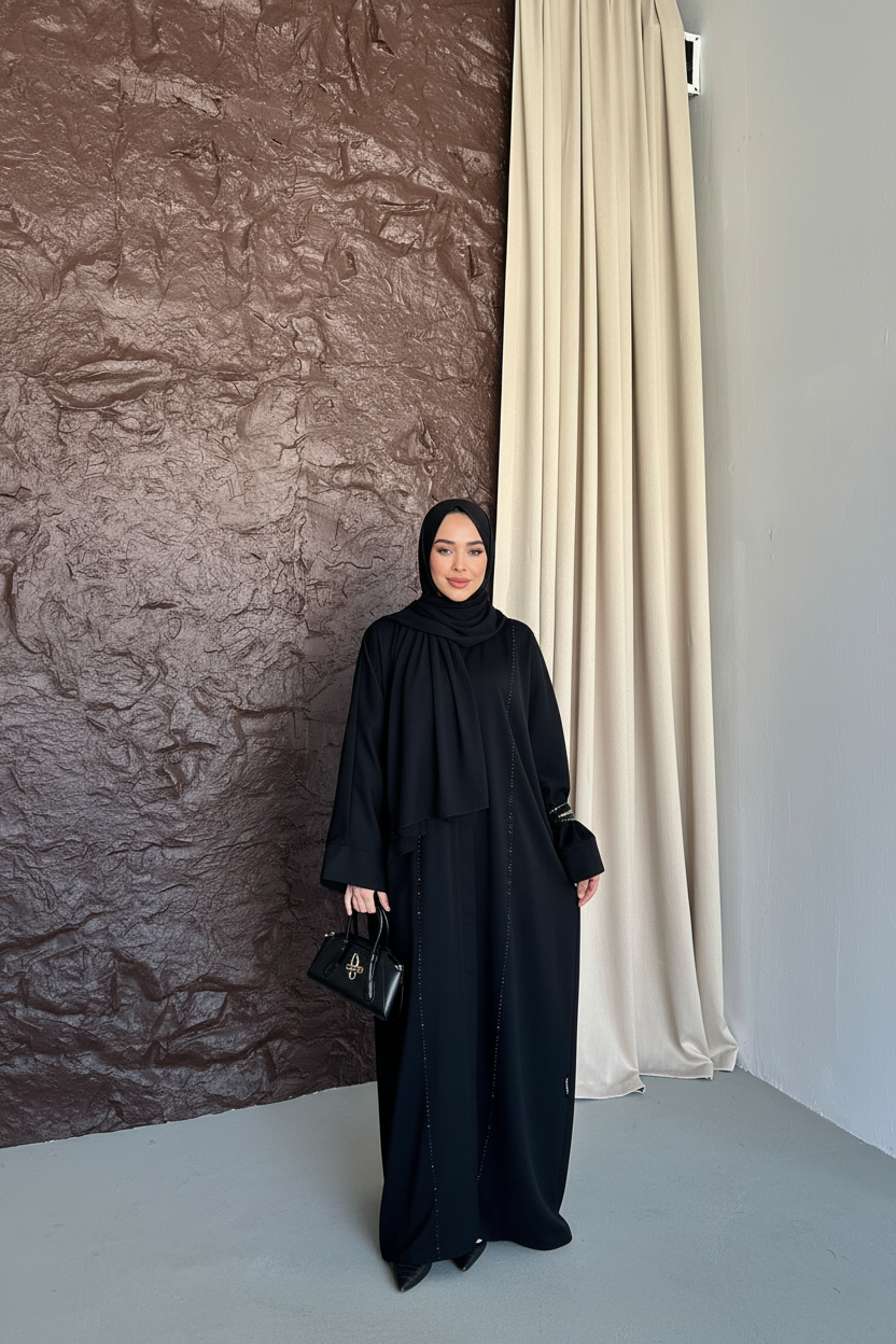 Siyah su yolu abaya
