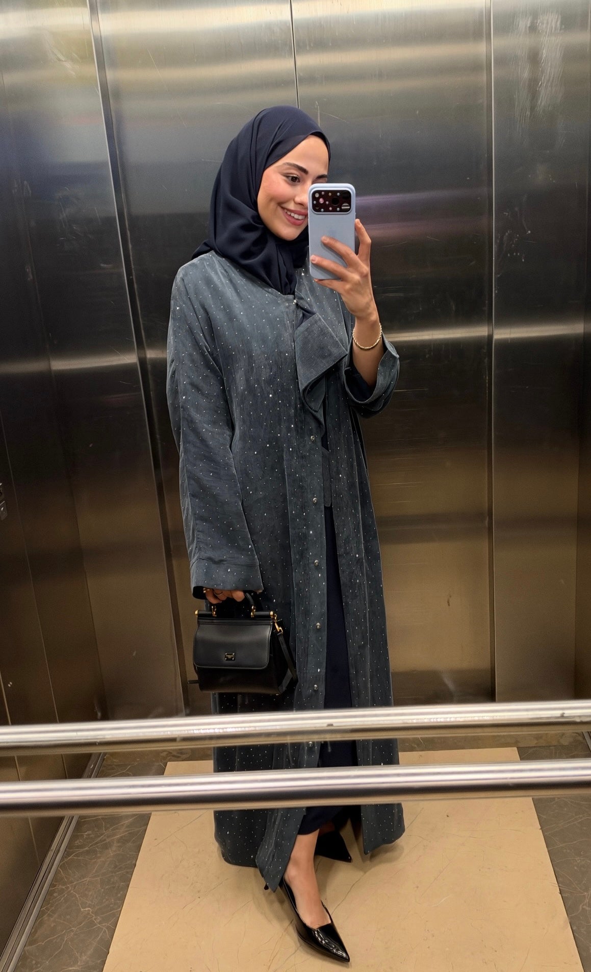 Lacivert taşlı kupra abaya