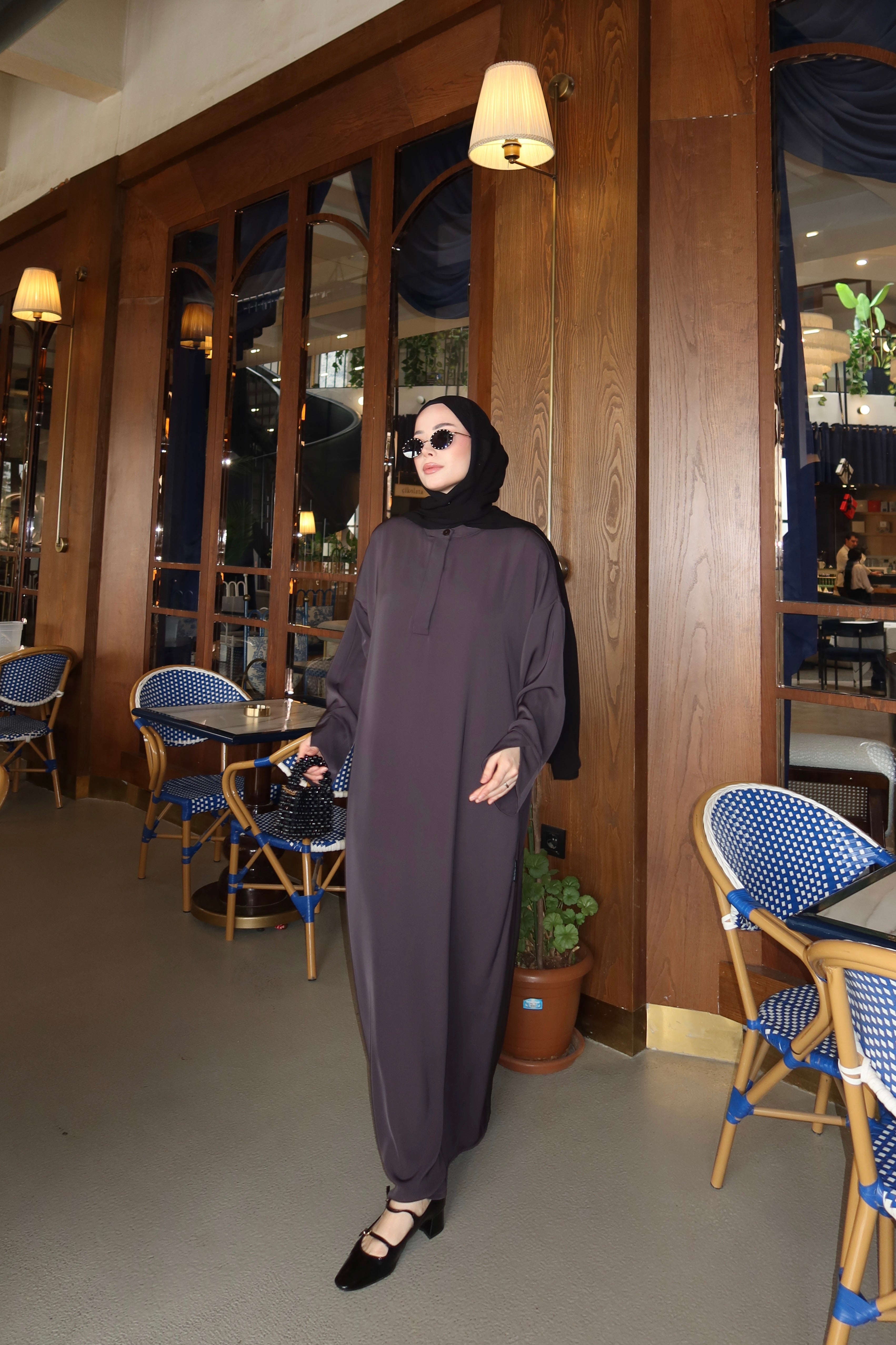 Antrasit abaya elbise